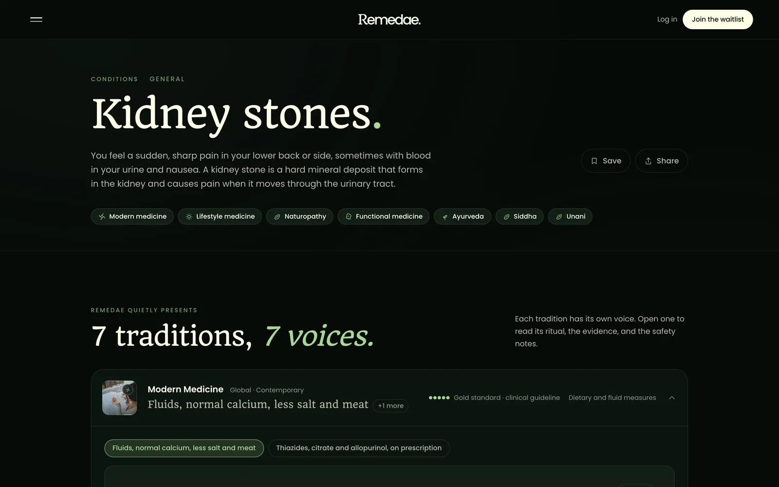 A condition page opening with a photograph and a plain description.